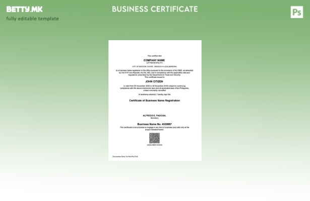 модерен стил Филипини сертификат за регистрација на бизнис име Шаблон за Word и 